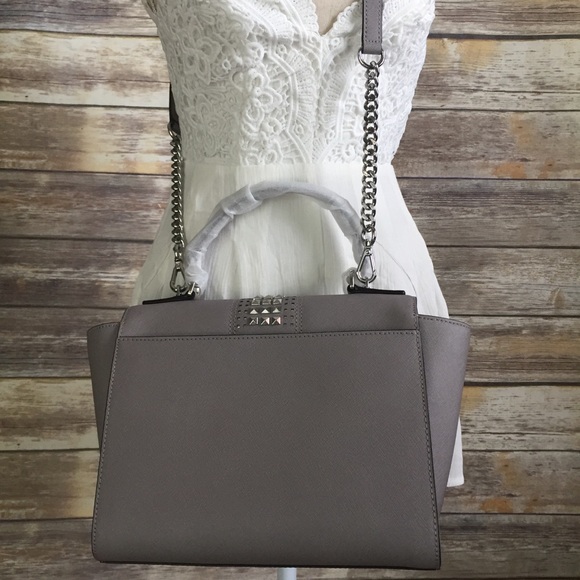 NWT MICHAEL KORS TINA MEDIUM SATCHEL PEARL GREY - Picture 3 of 6